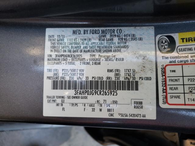 Photo 9 VIN: 3FAHP0JG9CR265925 - FORD FUSION SEL 