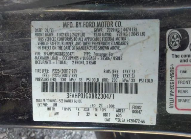 Photo 8 VIN: 3FAHP0JGXBR230471 - FORD FUSION 