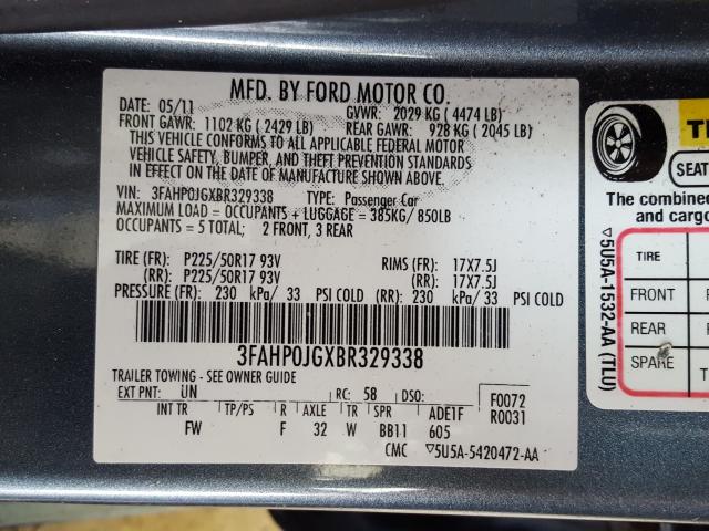 Photo 9 VIN: 3FAHP0JGXBR329338 - FORD FUSION SEL 