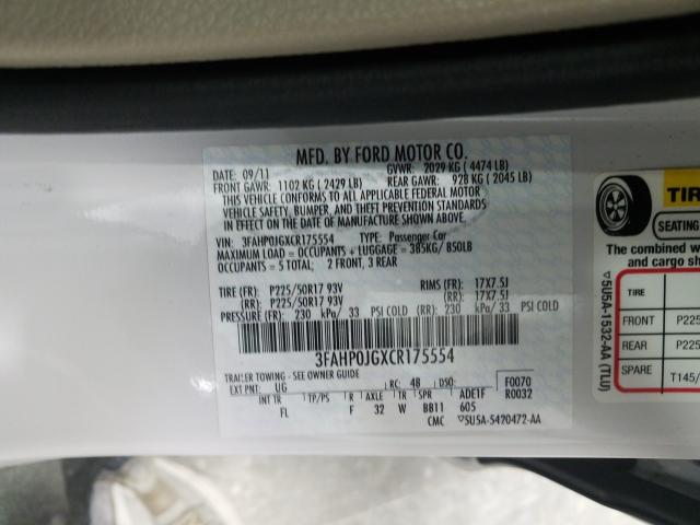 Photo 9 VIN: 3FAHP0JGXCR175554 - FORD FUSION SEL 