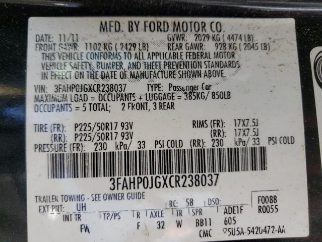 Photo 9 VIN: 3FAHP0JGXCR238037 - FORD FUSION SEL 