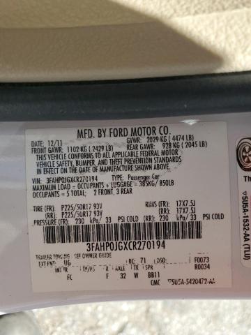 Photo 11 VIN: 3FAHP0JGXCR270194 - FORD FUSION SEL 