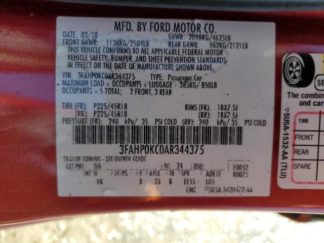 Photo 11 VIN: 3FAHP0KC0AR344375 - FORD FUSION 