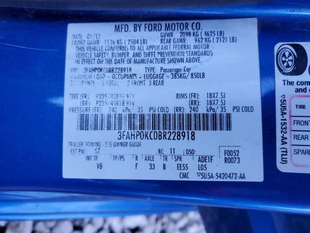 Photo 11 VIN: 3FAHP0KC0BR228918 - FORD FUSION 