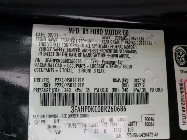 Photo 9 VIN: 3FAHP0KC0BR260686 - FORD FUSION SPO 