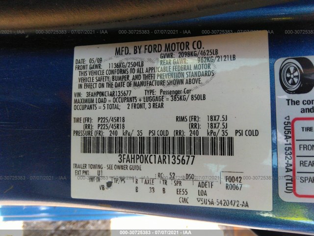 Photo 8 VIN: 3FAHP0KC1AR135677 - FORD FUSION 