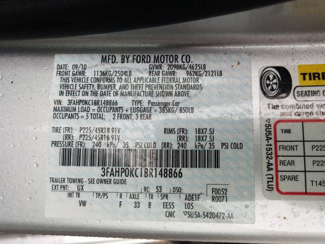 Photo 9 VIN: 3FAHP0KC1BR148866 - FORD FUSION SPO 