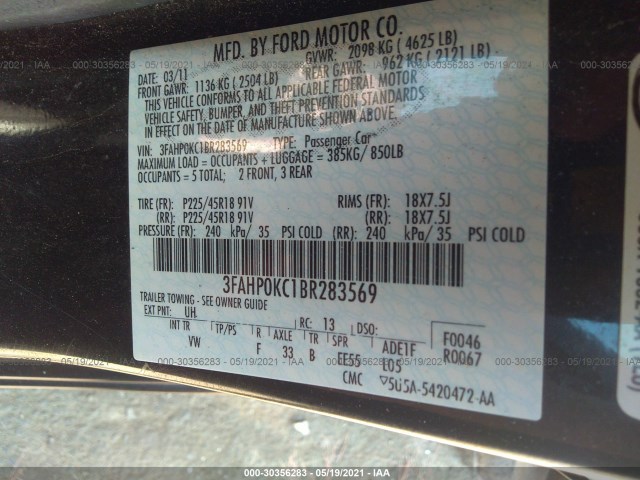 Photo 8 VIN: 3FAHP0KC1BR283569 - FORD FUSION 