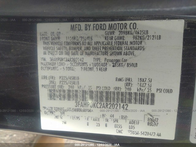 Photo 8 VIN: 3FAHP0KC2AR202142 - FORD FUSION 