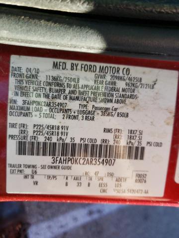 Photo 9 VIN: 3FAHP0KC2AR354907 - FORD FUSION SPO 