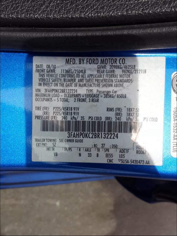 Photo 9 VIN: 3FAHP0KC2BR132224 - FORD FUSION SPO 