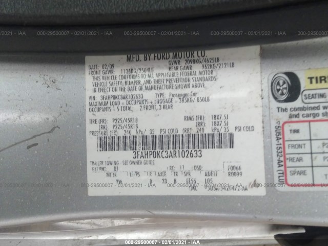 Photo 8 VIN: 3FAHP0KC3AR102633 - FORD FUSION 