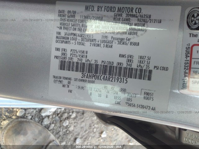 Photo 8 VIN: 3FAHP0KC4AR219315 - FORD FUSION 