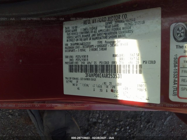 Photo 8 VIN: 3FAHP0KC4AR253531 - FORD FUSION 