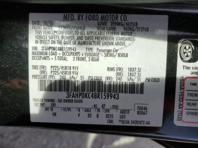 Photo 9 VIN: 3FAHP0KC4BR159943 - FORD FUSION SPO 