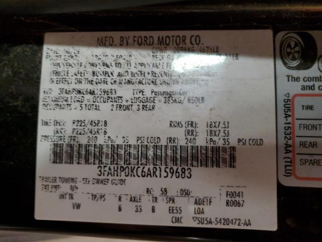 Photo 12 VIN: 3FAHP0KC6AR159683 - FORD FUSION SPO 