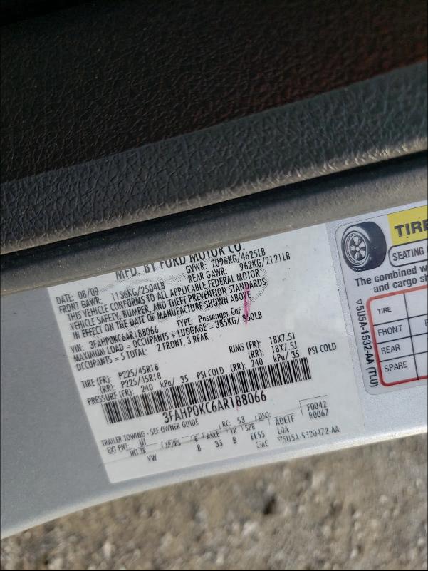 Photo 9 VIN: 3FAHP0KC6AR188066 - FORD FUSION SPO 