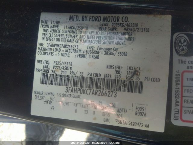 Photo 8 VIN: 3FAHP0KC7AR266273 - FORD FUSION 