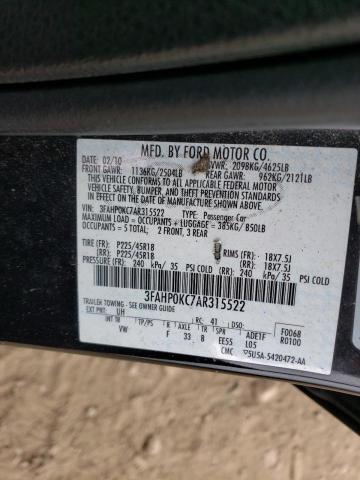 Photo 9 VIN: 3FAHP0KC7AR315522 - FORD FUSION SPO 