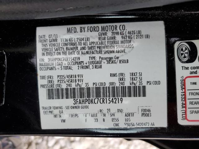 Photo 12 VIN: 3FAHP0KC7CR154219 - FORD FUSION 