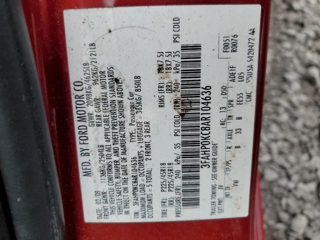 Photo 11 VIN: 3FAHP0KC8AR104636 - FORD FUSION 