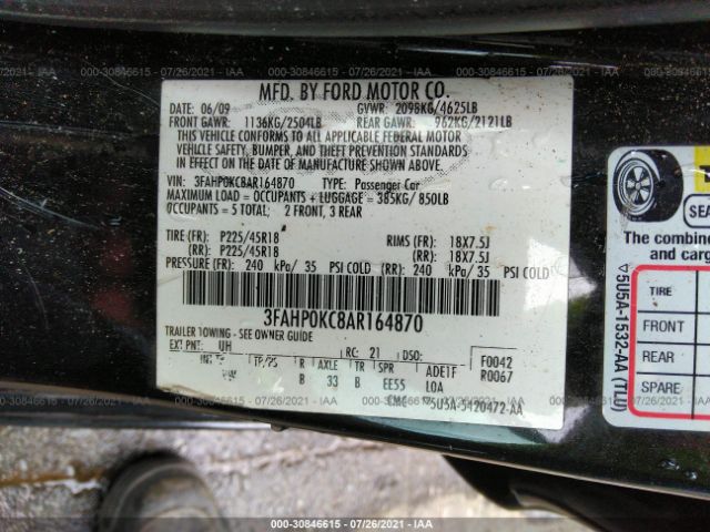 Photo 8 VIN: 3FAHP0KC8AR164870 - FORD FUSION 