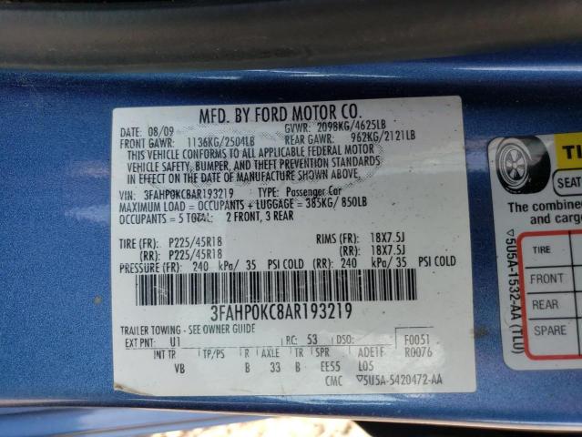 Photo 11 VIN: 3FAHP0KC8AR193219 - FORD FUSION SPO 