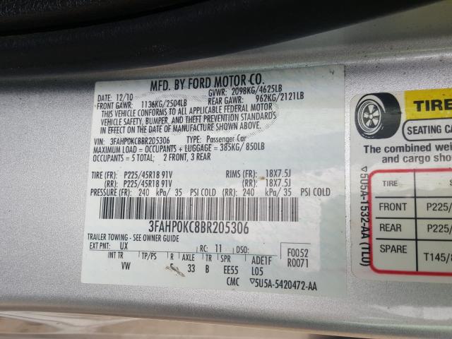 Photo 9 VIN: 3FAHP0KC8BR205306 - FORD FUSION SPO 