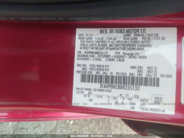 Photo 8 VIN: 3FAHP0KC8BR235132 - FORD FUSION 