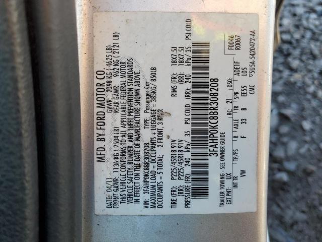 Photo 11 VIN: 3FAHP0KC8BR308208 - FORD FUSION 