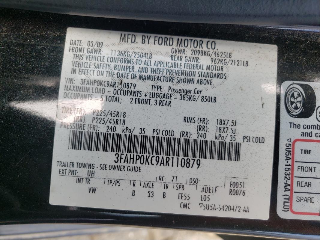 Photo 9 VIN: 3FAHP0KC9AR110879 - FORD FUSION SPO 