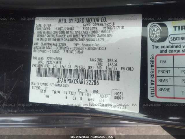 Photo 8 VIN: 3FAHP0KC9AR122286 - FORD FUSION 