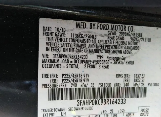 Photo 8 VIN: 3FAHP0KC9BR164233 - FORD FUSION 