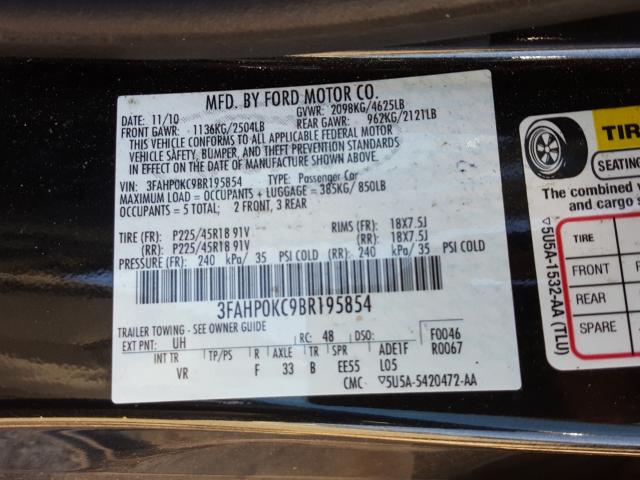 Photo 9 VIN: 3FAHP0KC9BR195854 - FORD FUSION SPO 