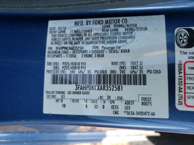 Photo 9 VIN: 3FAHP0KCXAR352581 - FORD FUSION SPO 