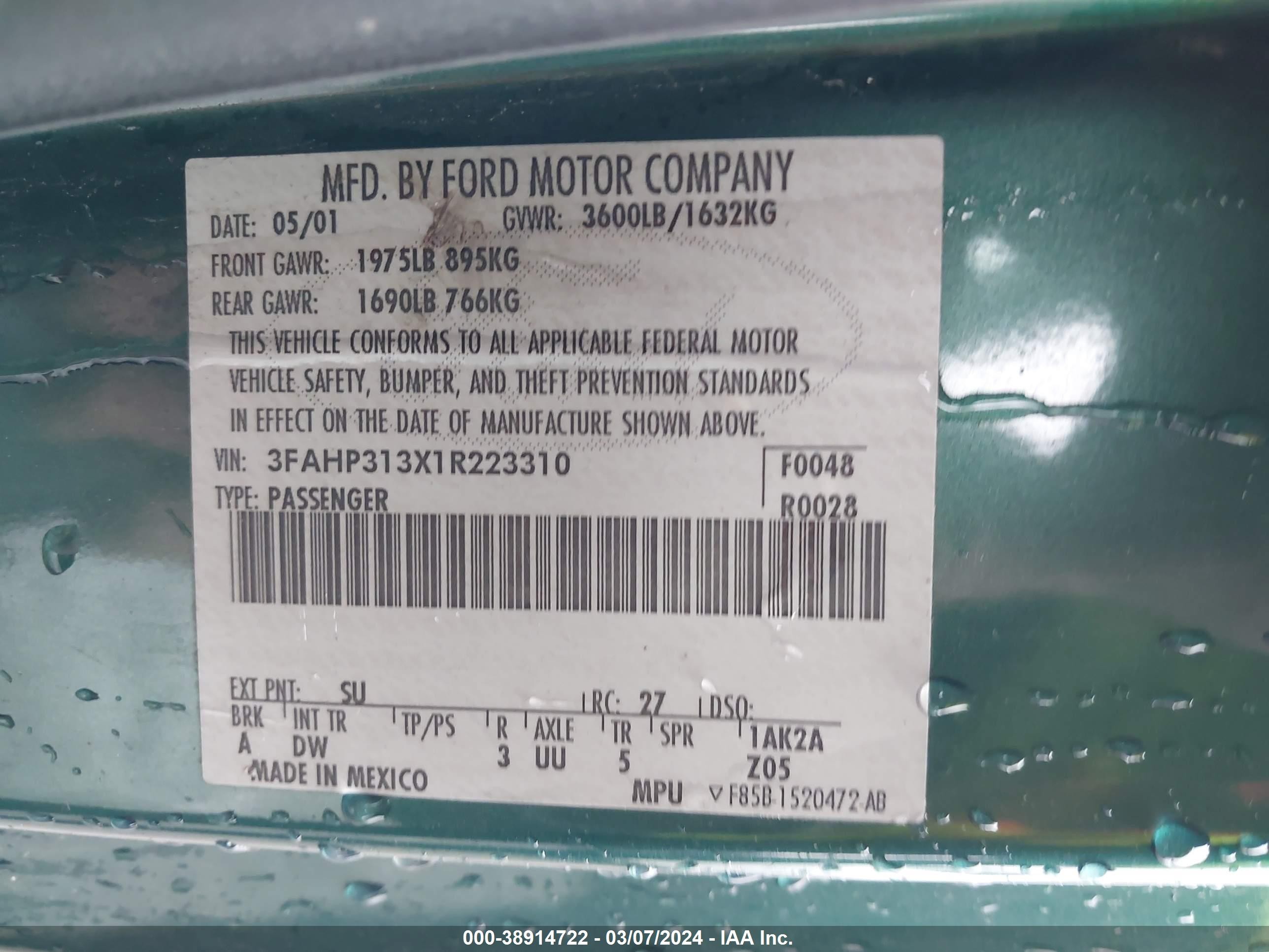 Photo 8 VIN: 3FAHP313X1R223310 - FORD FOCUS 