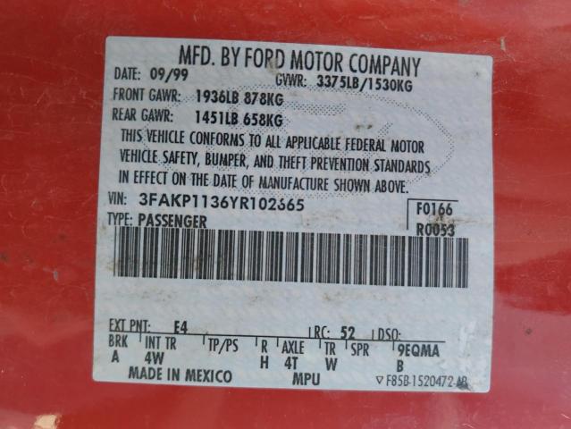 Photo 12 VIN: 3FAKP1136YR102665 - FORD ESCORT ZX2 