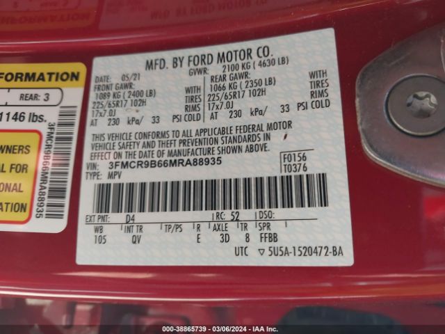 Photo 8 VIN: 3FMCR9B66MRA88935 - FORD BRONCO SPORT 