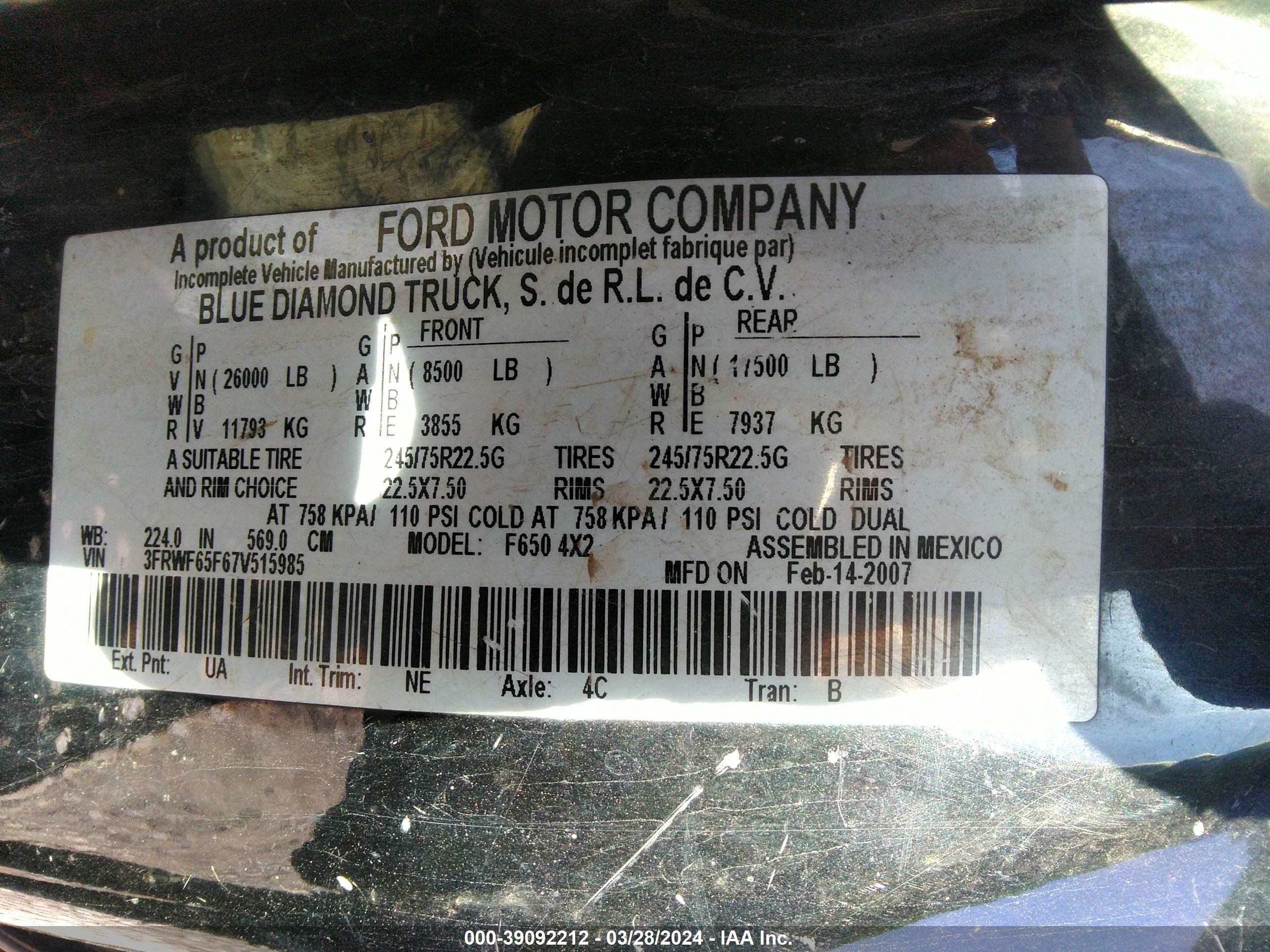 Photo 7 VIN: 3FRWF65F67V515985 - FORD NULL 