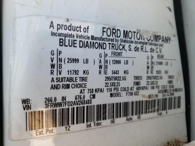 Photo 9 VIN: 3FRWW7FD2AV268488 - FORD F750 SUPER 