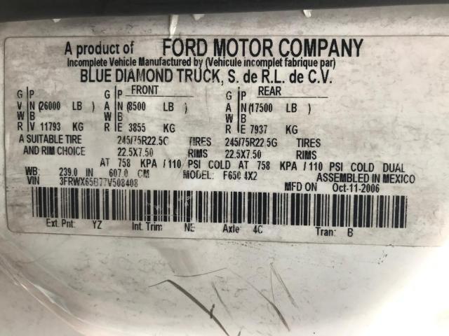 Photo 9 VIN: 3FRWX65B77V508408 - FORD F650 