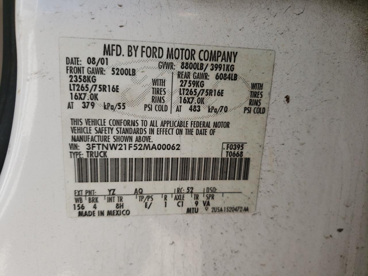 Photo 11 VIN: 3FTNW21F52MA00062 - FORD F250 