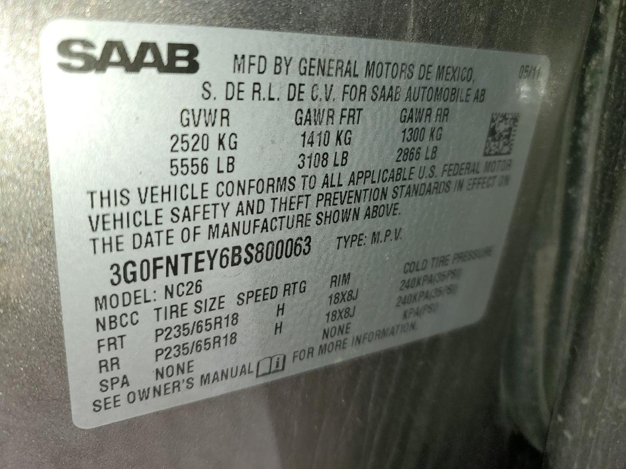 Photo 11 VIN: 3G0FNTEY6BS800063 - SAAB NULL 