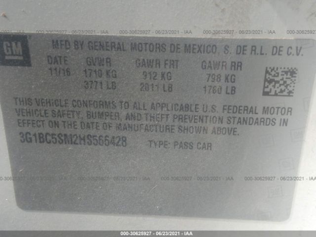 Photo 8 VIN: 3G1BC5SM2HS566428 - CHEVROLET CRUZE 