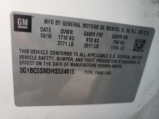 Photo 9 VIN: 3G1BC5SM3HS534815 - CHEVROLET CRUZE LS 