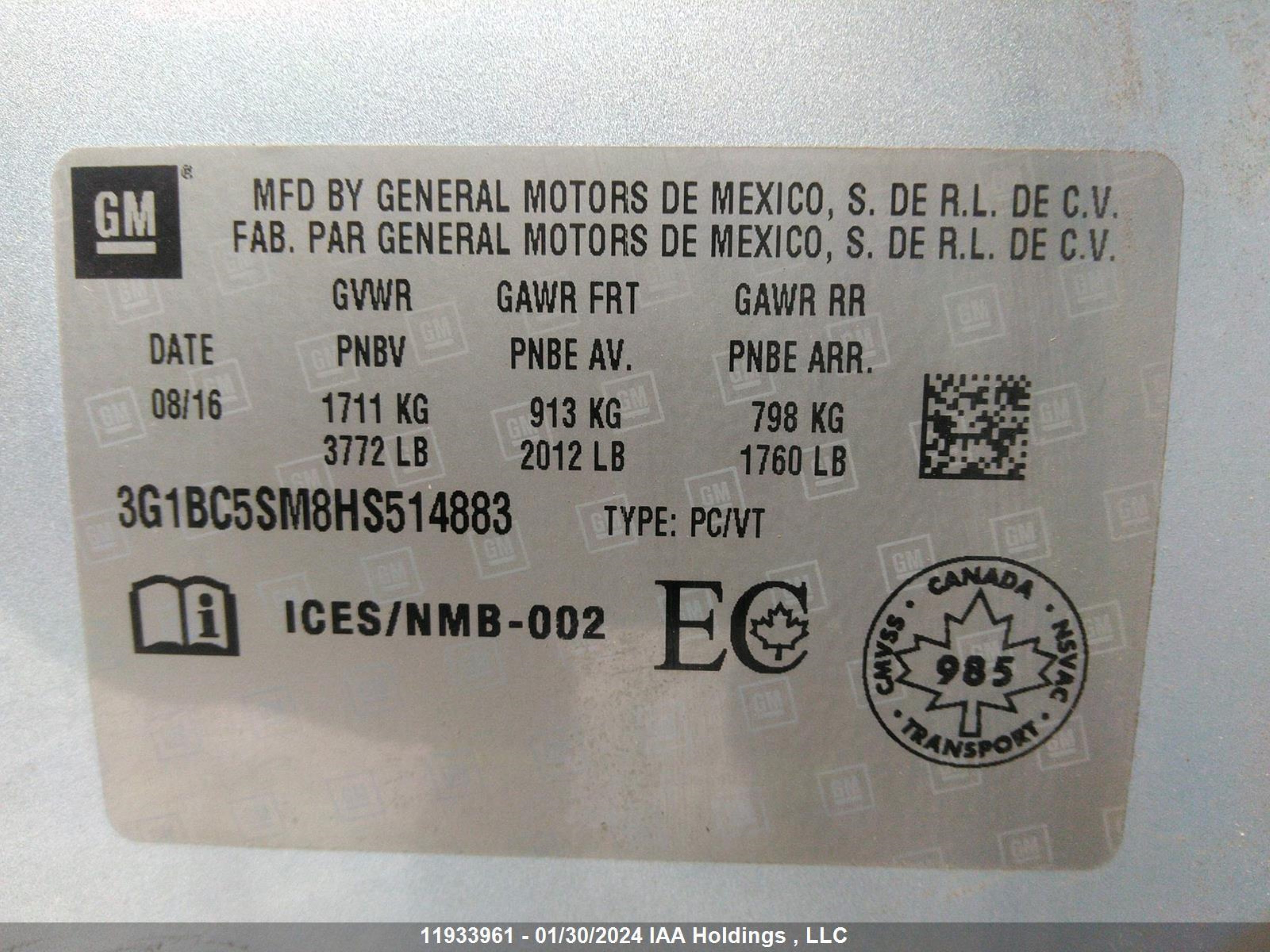 Photo 8 VIN: 3G1BC5SM8HS514883 - CHEVROLET CRUZE 