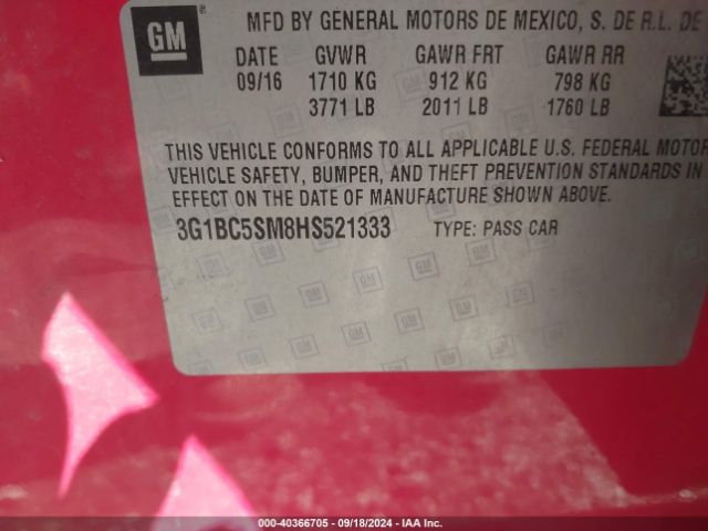 Photo 8 VIN: 3G1BC5SM8HS521333 - CHEVROLET CRUZE 