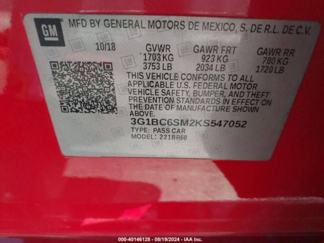 Photo 8 VIN: 3G1BC6SM2KS547052 - CHEVROLET CRUZE 