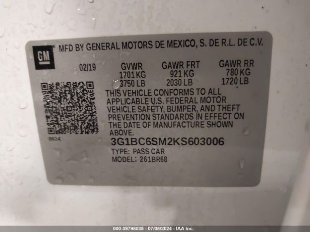 Photo 8 VIN: 3G1BC6SM2KS603006 - CHEVROLET CRUZE 