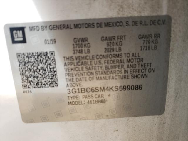 Photo 9 VIN: 3G1BC6SM4KS599086 - CHEVROLET CRUZE LS 